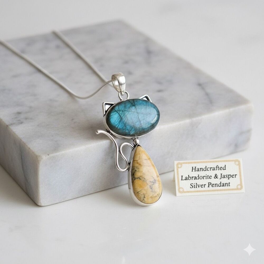 Labradorite Dendrite Opal Gemstone Cat Necklace Pendant Casual Boho Jewelry